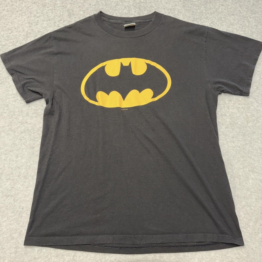 Vintage Batman Shirt Mens Large Black Yellow Logo DC Comics Tee 2000